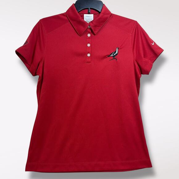 Nike Golf Polo Shirt Women's Medium Red‎ Golf Famous Grouse Dri Fit Short Sleeve - Picture 1 of 10